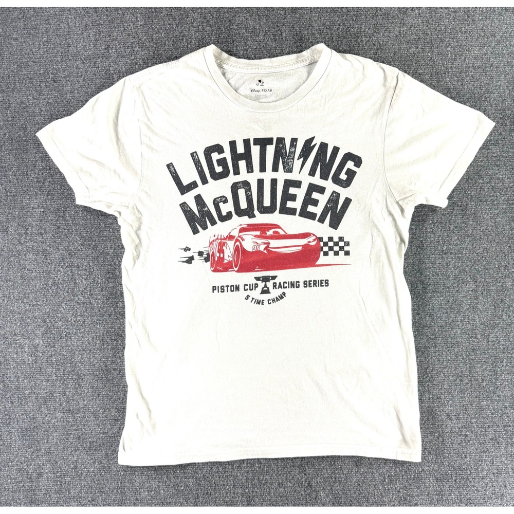 Disney Pixar Cars Lightning‎ McQueen Piston Cup Racing T-Shirt Mens Small White